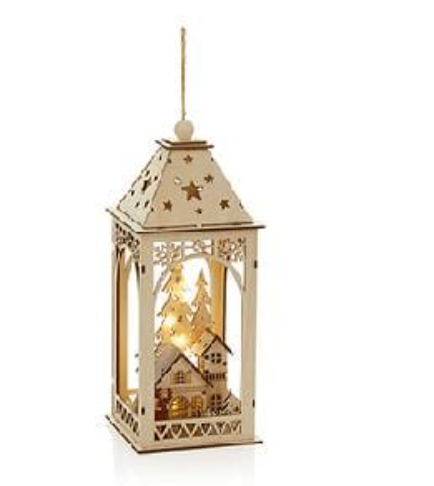 27cm Battery Operated Natural Wood Lantern