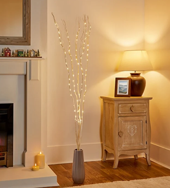 Premier Lit White Twig with 100 Warm White LED 1.5m