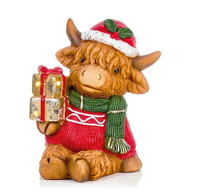 Premier 26cm Highland Cow with Presents Lit Battery Operated