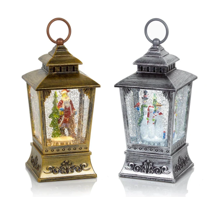 24cm Lit Antique Trapezoid Lantern Water Spinner