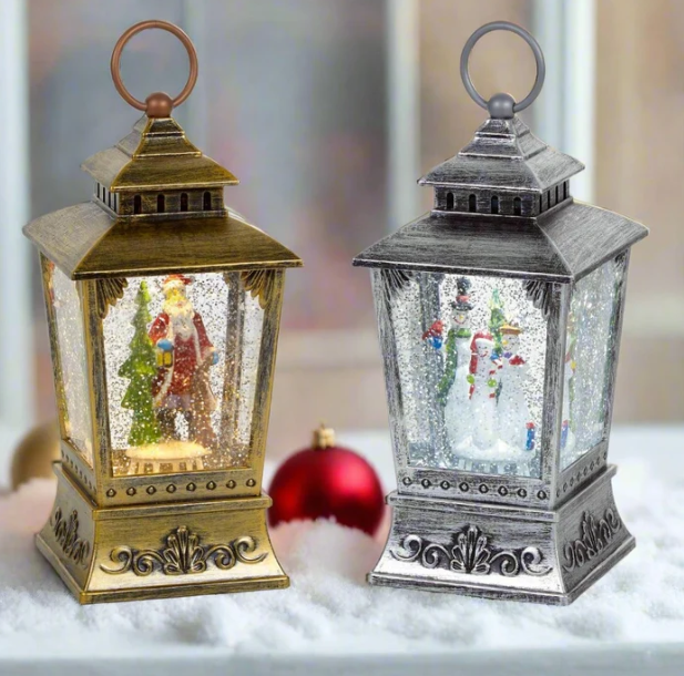 24cm Lit Antique Trapezoid Lantern Water Spinner
