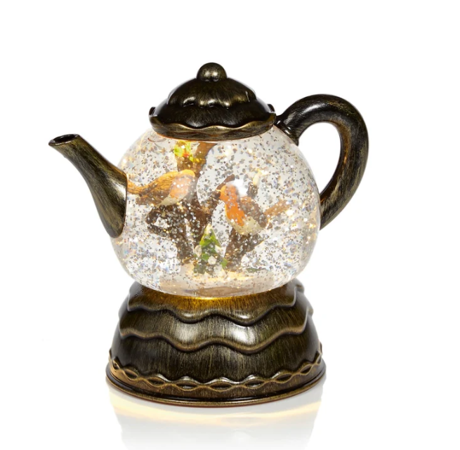 18cm Teapot Robin Scene Water Spinner