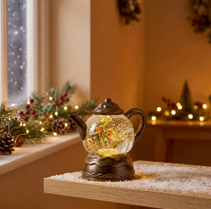 18cm Teapot Robin Scene Water Spinner