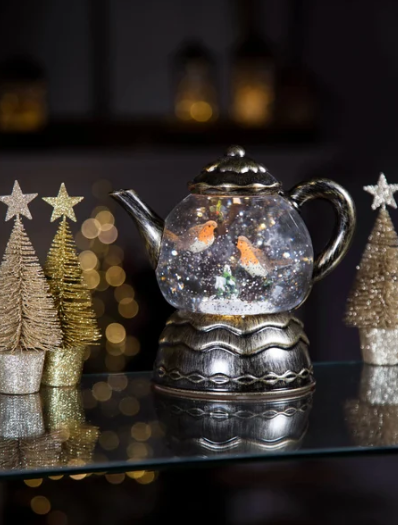 18cm Teapot Robin Scene Water Spinner