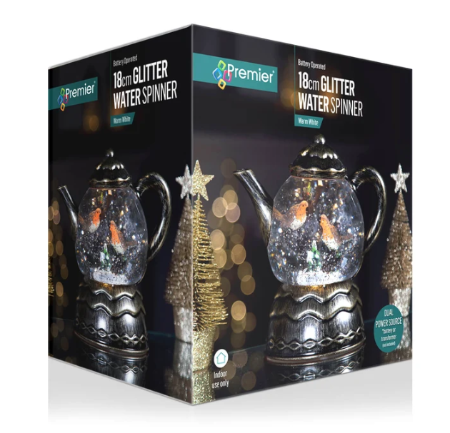18cm Teapot Robin Scene Water Spinner