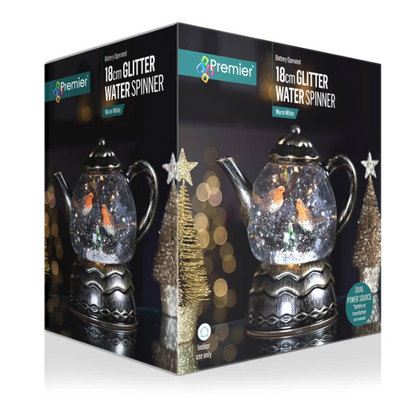 18cm Teapot Robin Scene Water Spinner