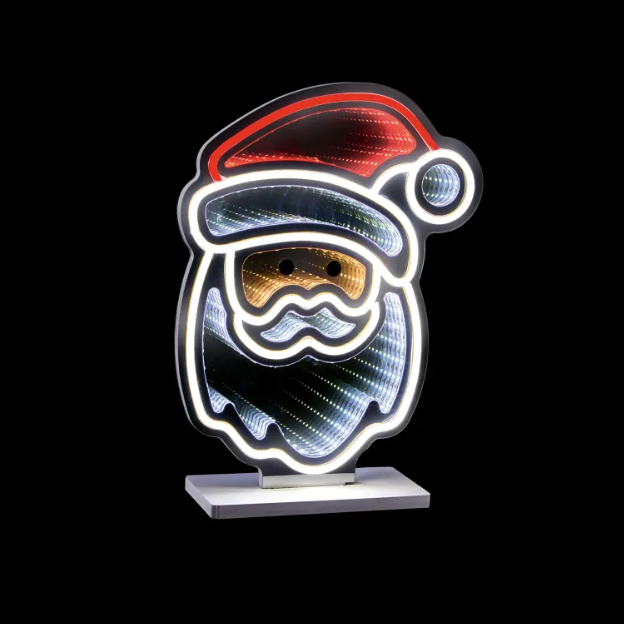 40cm Lit Santa Head Infinity Mirror with Neon Light Tabletop