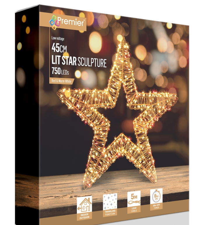 45cm Premier Rose Gold Star with 750 Red and Warm White LEDs