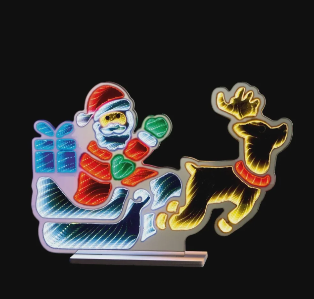Premier 60cm Standing Santa in Sleigh with Present Infinity Mirror