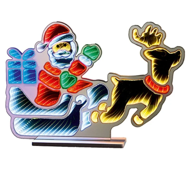 Premier 60cm Standing Santa in Sleigh with Present Infinity Mirror