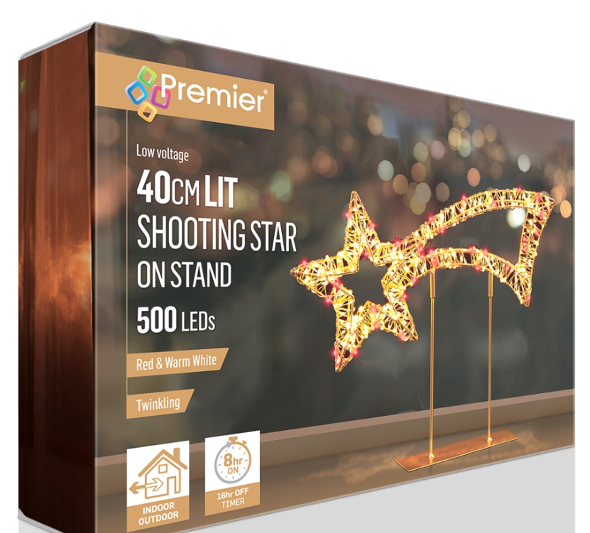 Premier Gold Table Top Shooting Star with 500 Red and Warm White LEDs (45cm)
