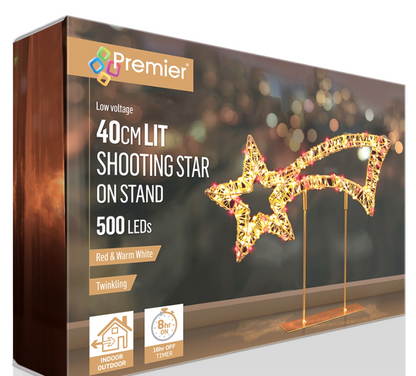 Premier Gold Table Top Shooting Star with 500 Red and Warm White LEDs (45cm)