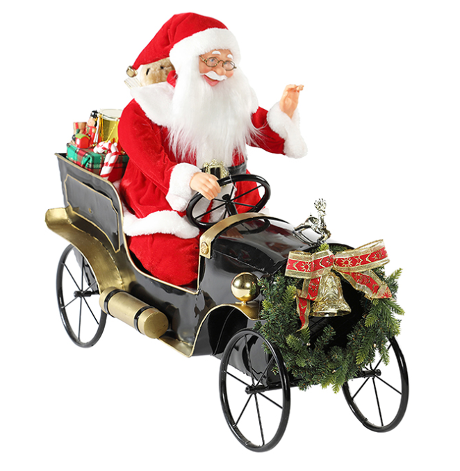 Animated Musical Santa in Car - 42cm