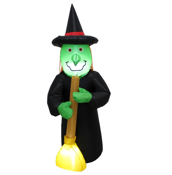 Premier 1.2m Inflatable Halloween Witch with Broom Light Up Garden Decoration