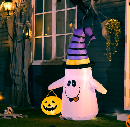 1.2m Inflatable Witch Ghost with Pumpkin &amp; LED Lights