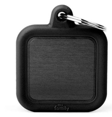 Myfamily Id Tag - Hushtag Collection - Aluminium Square With Blue Rubber