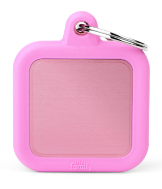 Myfamily Id Tag - Hushtag Collection - Aluminium Square With Blue Rubber