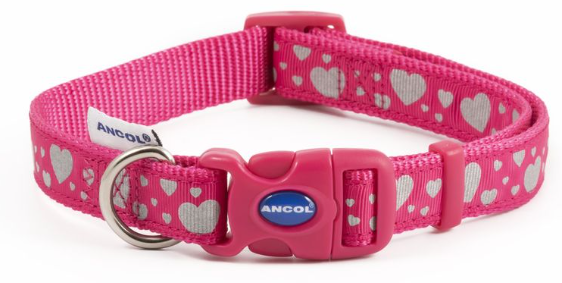 Pink Reflective Hearts Adjustable Collar