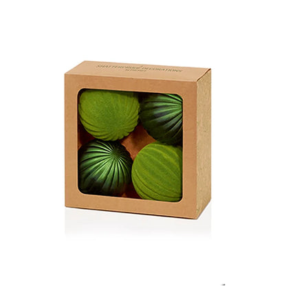 Dark Green Flock &amp; Matt Pumpkin Baubles - 4 Pack - 80mm
