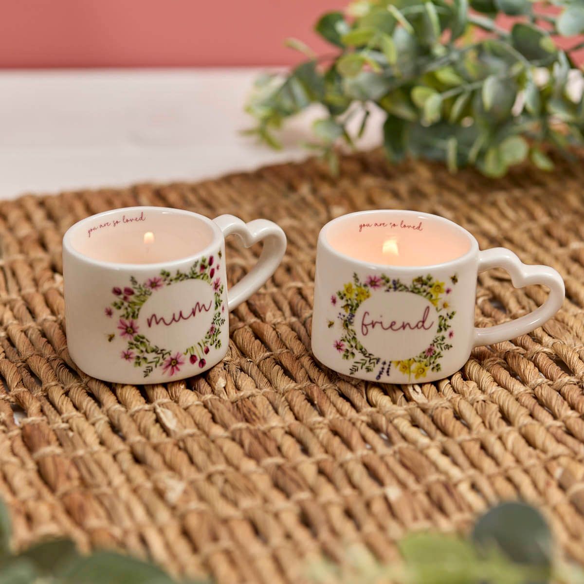 Floral Wreath Ceramic Tea Light Holder with Heart