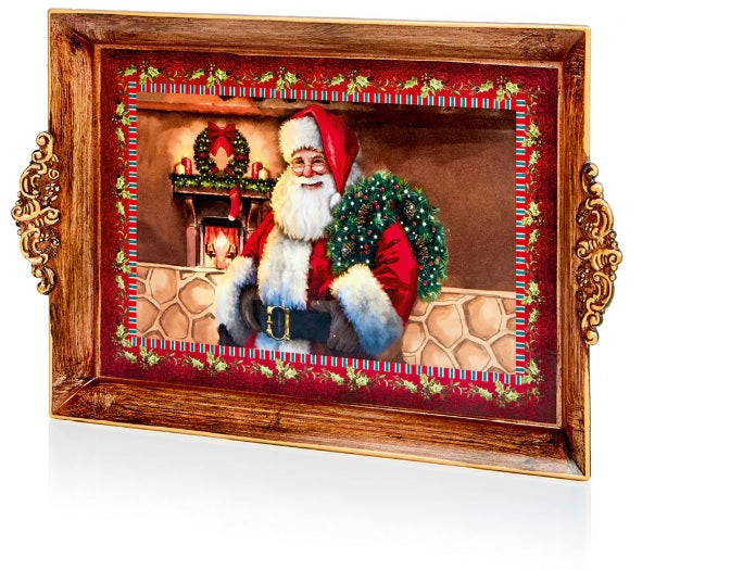 Red Santa With Wreath Tray (39 x 25cm)