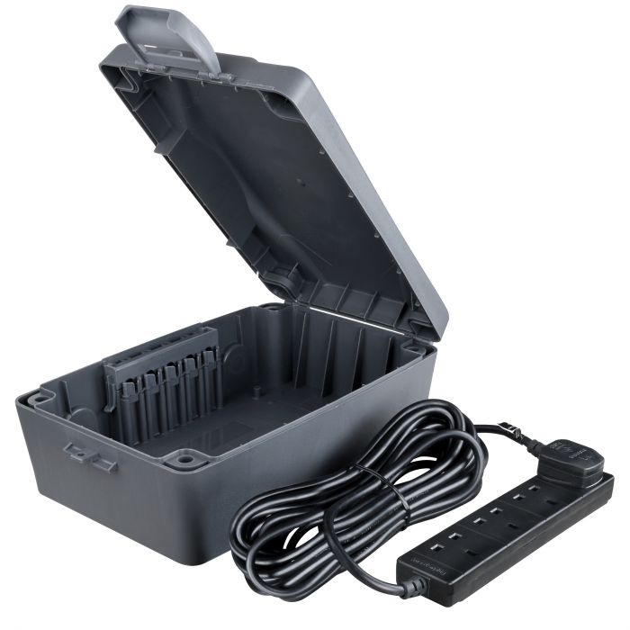 Masterplug Weatherproof Box &amp; 10m 4 Gang Extension Lead