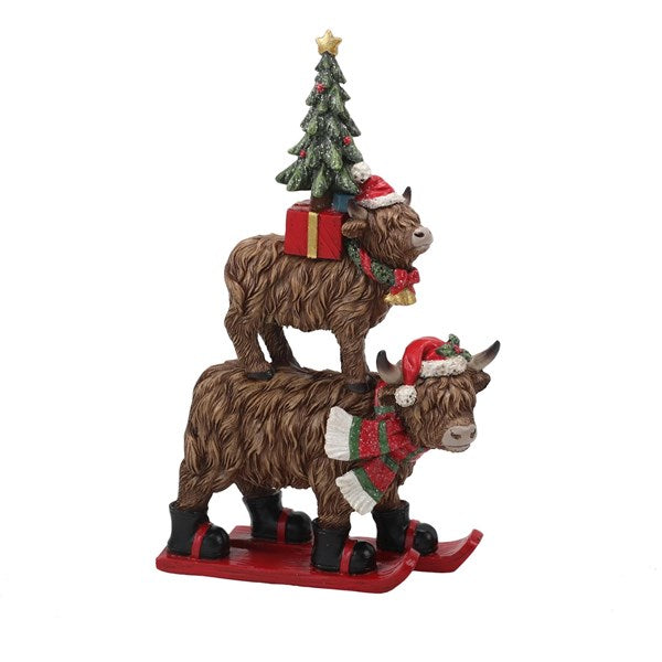 Christmas Stacked Highland Cow 25cm