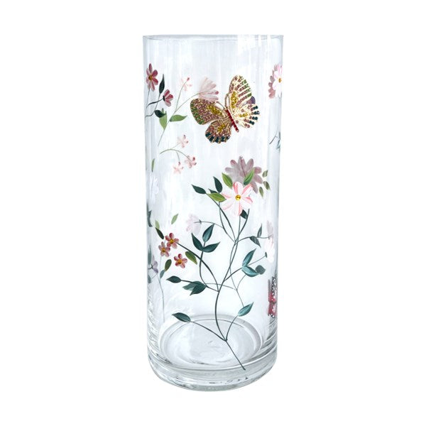 Cylinder Vase White Floral Butterfly 25cm