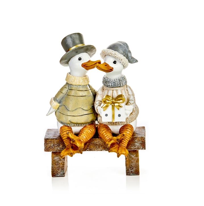 Sitting Christmas Ducks On Bench 21cm