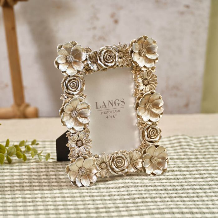 Flourish and Foliage Brushed Silver 3D Floral Frame