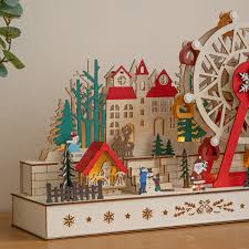 Wooden Winter Village Scene - Ferris Wheel - 45cm