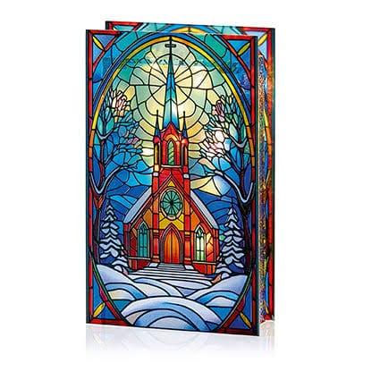 Lit Crch Stained Glass Table Top Light - 21 x 13cm