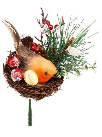 Robin in Nest Christmas Pick - 18cm
