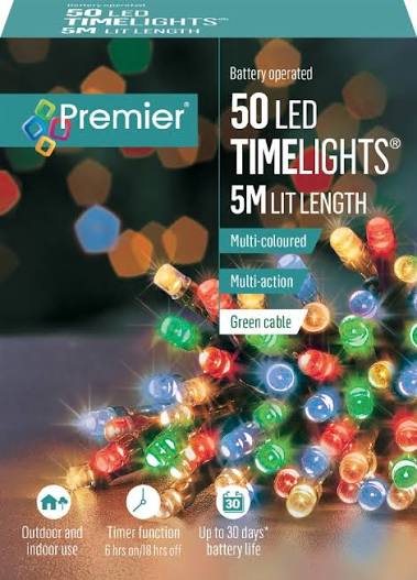 50 LED Multicoloured Lights with Timer