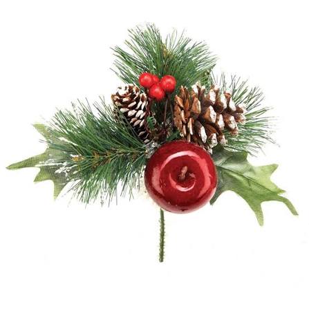Frosted Cone &amp; Apple Christmas Pick - 18cm