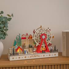 Wooden Winter Village Scene - Ferris Wheel - 45cm