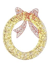Golden Elegance Twist Wreath with Red Bow &amp; 600 Warm White LEDs- 50cm