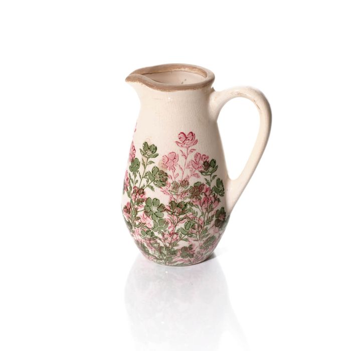 Stoneware Pink and Green Floral Large Jug