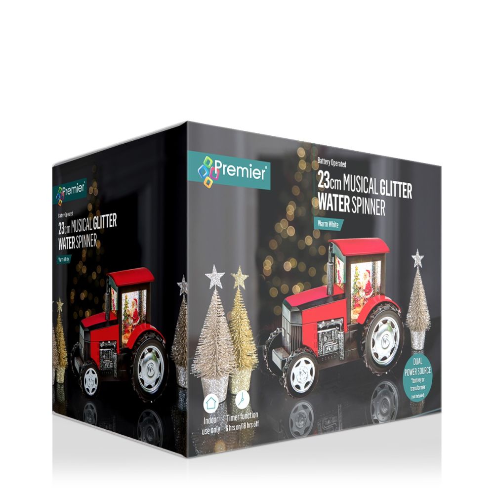 Musical Tractor with Santa Water Spinner - 23cm