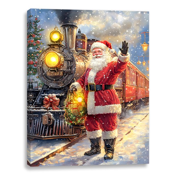 LED Santa Train Canvas 30x40cm