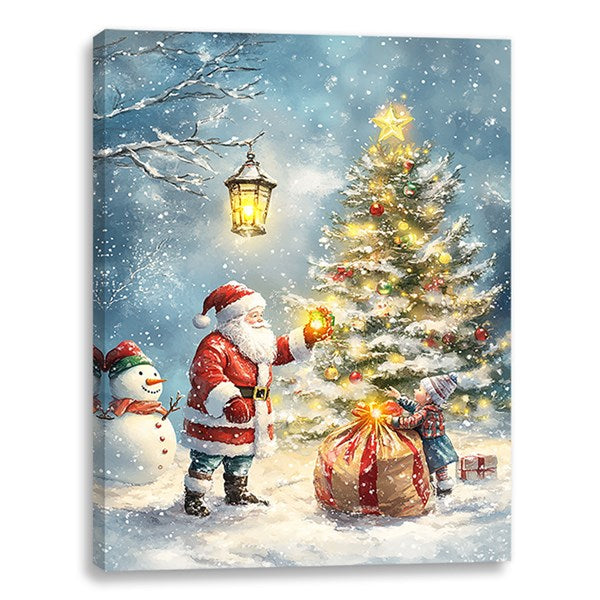 LED Santa &amp; Tree Canvas 30x40cm