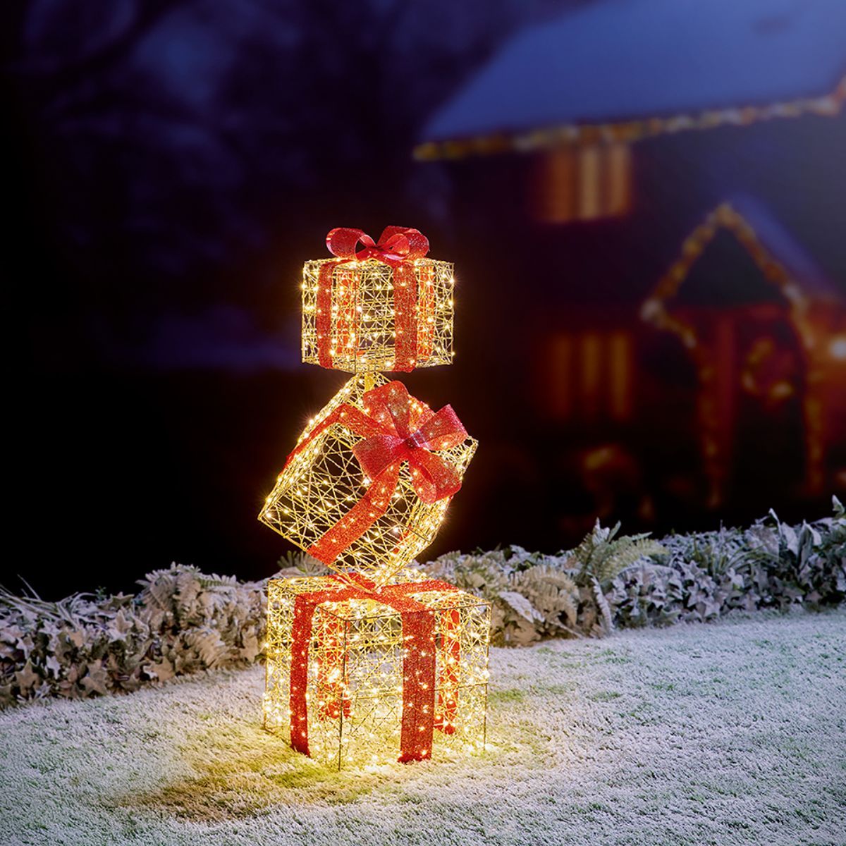 Lit Golden Elegance Twist 3 Parcel Stack - 96cm