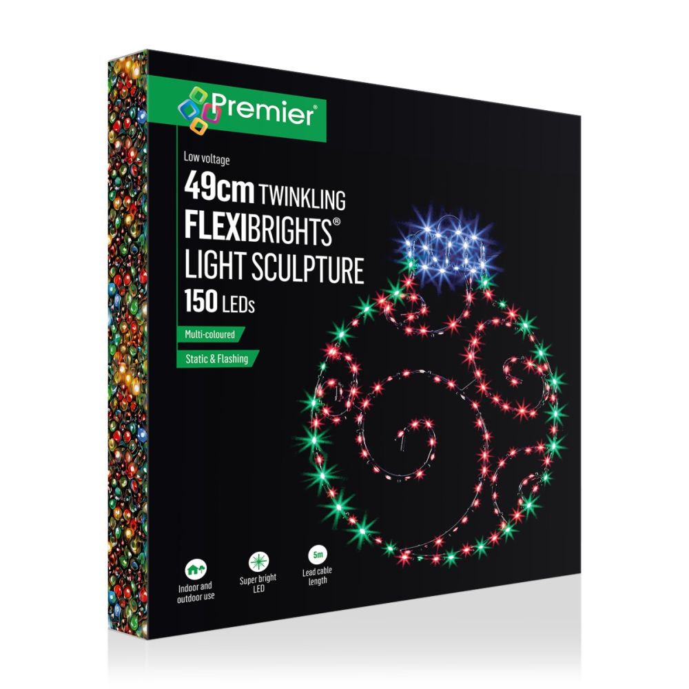 Twinkling Lit Red &amp; Green Bauble with 150 LEDs - 39 x 49cm