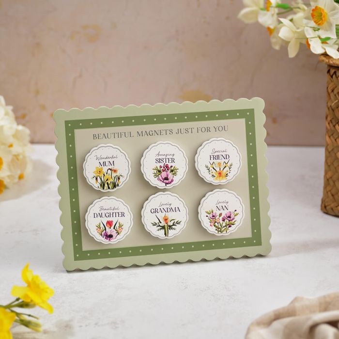 Floral Serenade Scalloped Wood Family Magnet