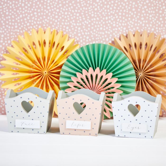 Makeup Pot Pastel Wood with Spots and Heart Handles