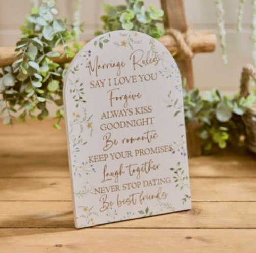 Wedding Marriage Rules Arch Shaped Wood Easel