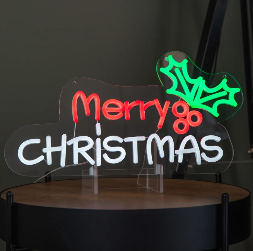 Merry Christmas Hanging Lit Neon Sign - 40cm