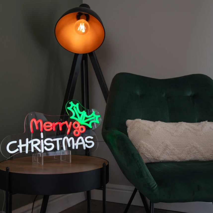 Merry Christmas Hanging Lit Neon Sign - 40cm