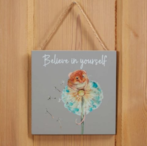 Mouse Plaque Believe in Yourself Grey Wood