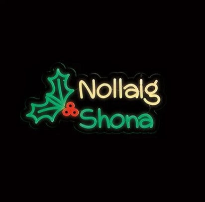 Lit Nollaig Shona Neon Hanging Sign - 50cm